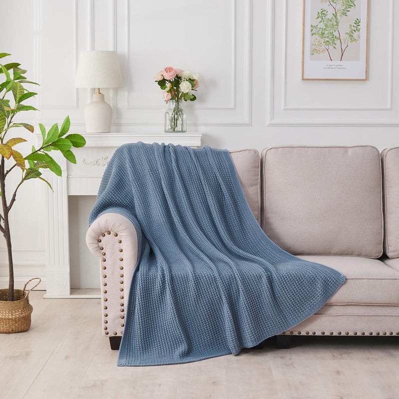 Douceur Blue Throw Blanket for Couch, Soft Chunky Cable Knit Throw Blanket, Classic Fisherman's Rib Stitch Pattern Throw for Living Room, 50"X60" - Image 4