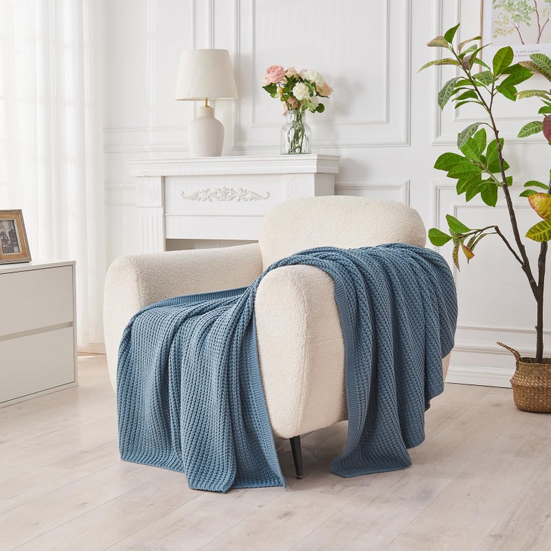 Douceur Blue Throw Blanket for Couch, Soft Chunky Cable Knit Throw Blanket, Classic Fisherman's Rib Stitch Pattern Throw for Living Room, 50"X60" - Image 2