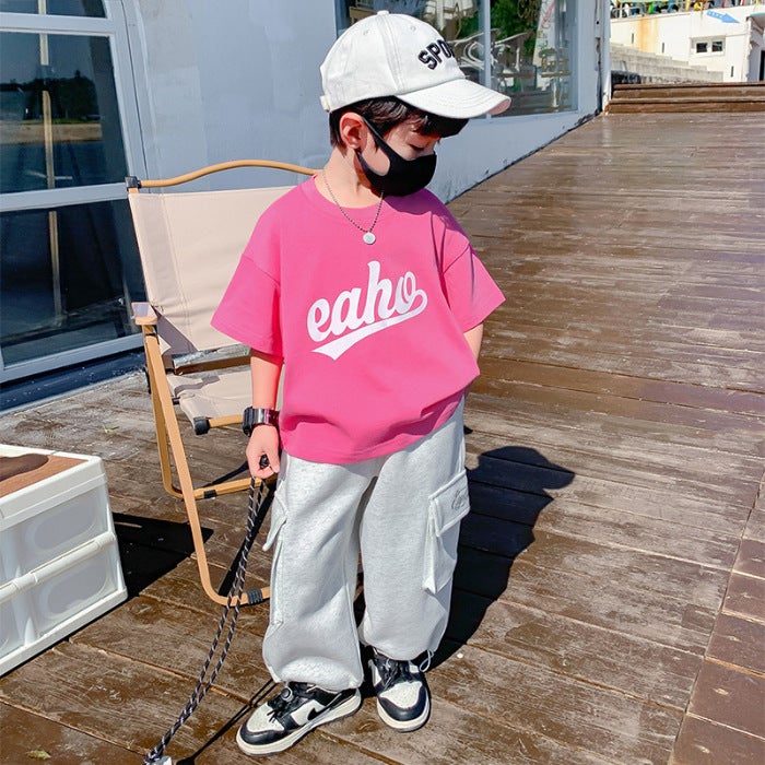 Boys T-Shirt Summer 2023 New Children'S Cool Handsome Trendy Brand Fried Street Summer Fashionable Korean T-Shirt Short-Sleeved Top - Image 1