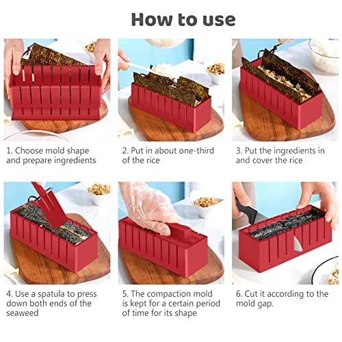 HI NINGER Sushi Making Kit Deluxe Edition Complete Sushi Maker Kit 12PCS Home Sushi Mold Press with Sushi Rice Roll Mold Shapes,Fork , Sushi Knife,Sushi Rolling Mat,Chopsticks - Image 3