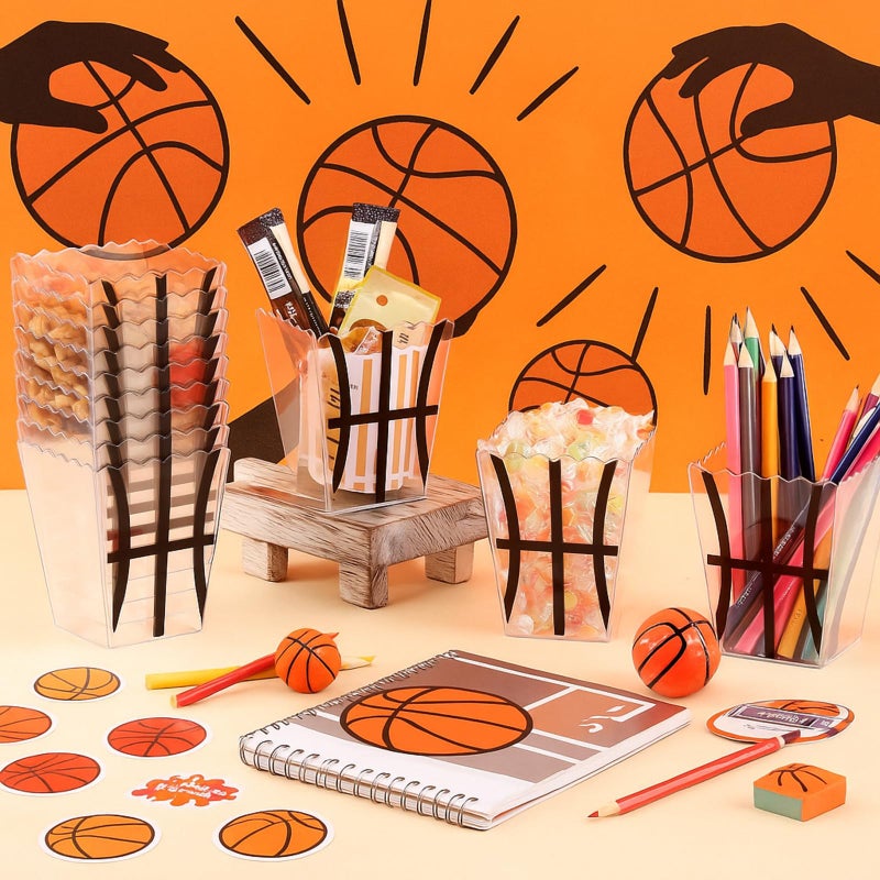 Vesici 6 Pcs Plastic Basketball Baskets for Gifts Empty Basketball Senior Night Gift Basket Clear Snack Popcorn Buckets Container for Sport Party Favor Holiday Gift Packaging - Image 2