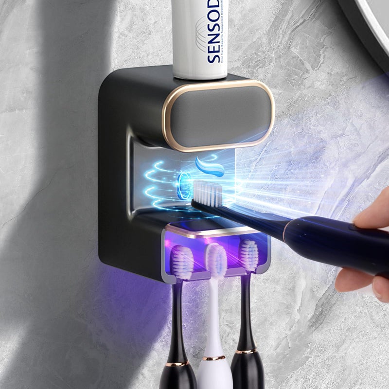 Automatic Toothpaste DispenserWall Mounted Electric Toothpaste Dispenser with 3 Toothpaste SlotsToothpaste Dispenser for Kids and Adults Black