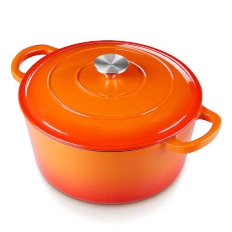 6 Quart Dutch Oven, Enameled Cast Iron Dutch Oven Pot with Lid, Nonstick Round Cookware for Braising/Stews/Roasting/Bread Baking/Cooking, Heavy Duty, Induction and Oven Safe - Orange - Image 1