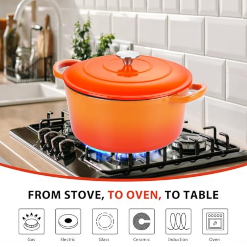 6 Quart Dutch Oven, Enameled Cast Iron Dutch Oven Pot with Lid, Nonstick Round Cookware for Braising/Stews/Roasting/Bread Baking/Cooking, Heavy Duty, Induction and Oven Safe - Orange - Image 5