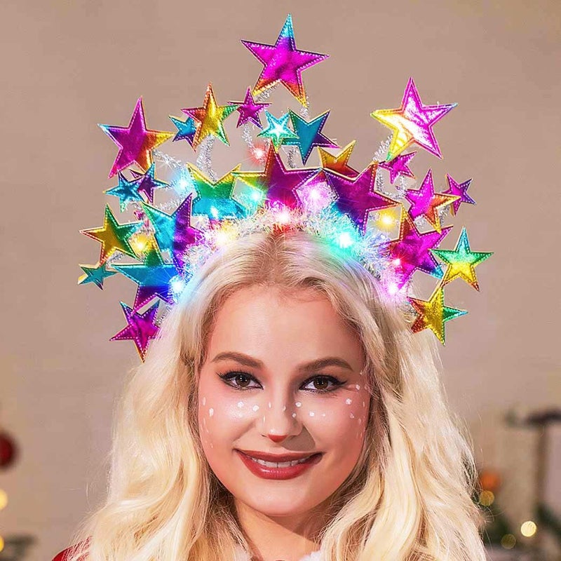 GORTIN Light up Star Headband LED Headpiece Carnival Festival Costume Hair Accessories for Women (Colorful) - Image 2