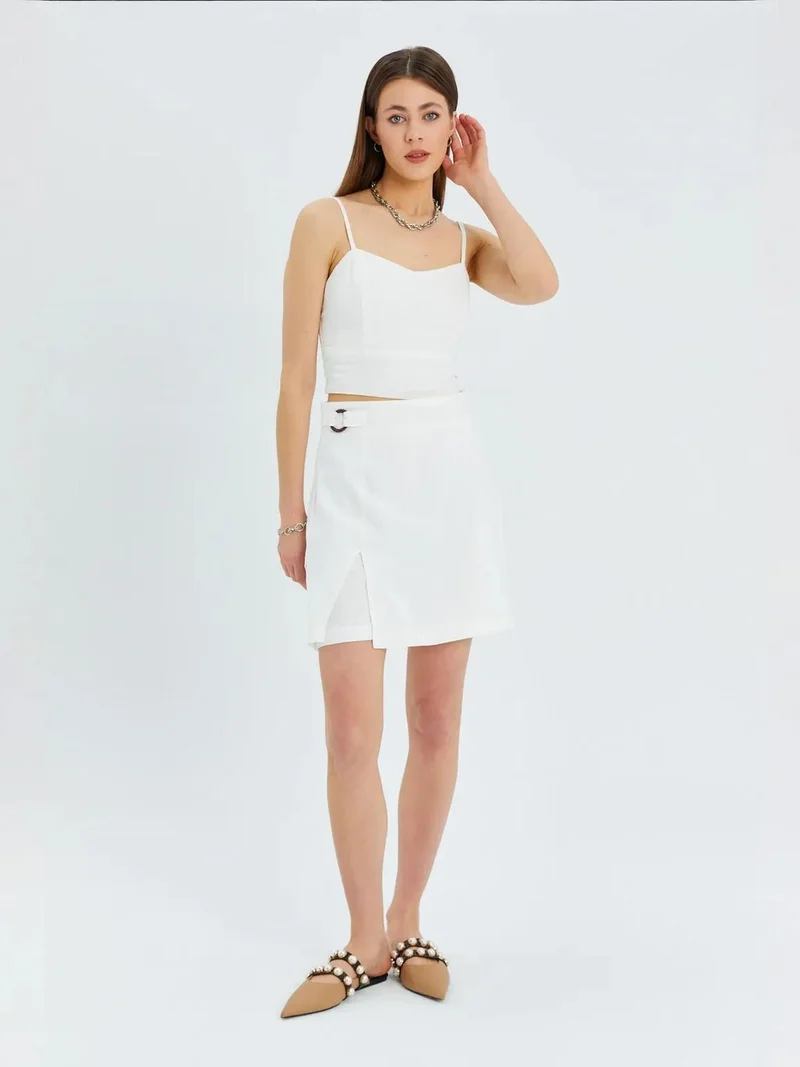 MixRay Belted High-Waist Wrap Front Shorts with Slit Detail