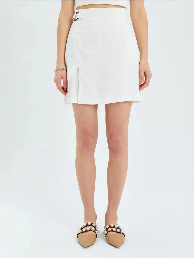 MixRay Belted High-Waist Wrap Front Shorts with Slit Detail