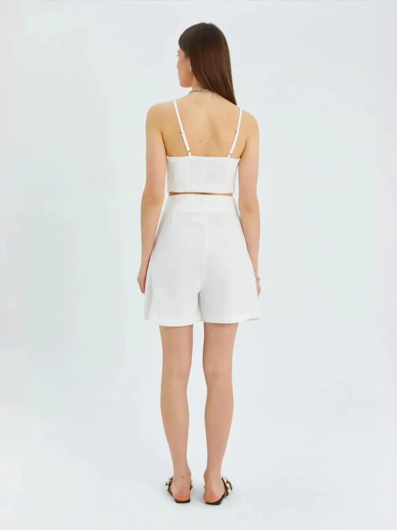 Mixray Ivory Natural Belted High-Waist Wrap Front Shorts with Slit Detail for Women | Best Price UAE