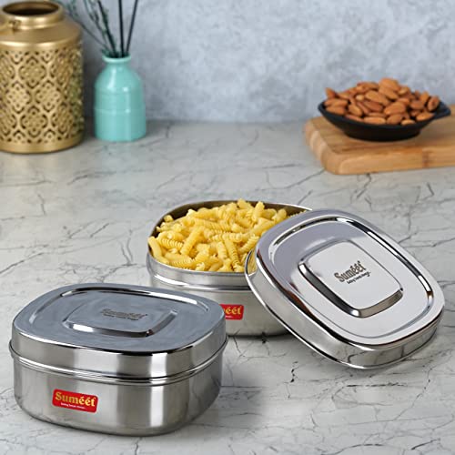 Sumeet Stainless Steel Square Storage Containers Box/Dabba For Kitchen, Set Of 2Pcs, 700Ml, 12.5Cm Dia, Silver, Black - Image 3
