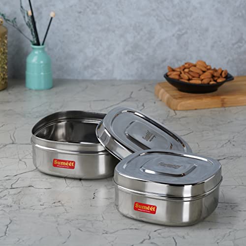 Sumeet Stainless Steel Square Storage Containers Box/Dabba For Kitchen, Set Of 2Pcs, 700Ml, 12.5Cm Dia, Silver, Black - Image 5