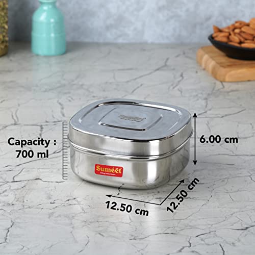 Sumeet Stainless Steel Square Storage Containers Box/Dabba For Kitchen, Set Of 2Pcs, 700Ml, 12.5Cm Dia, Silver, Black - Image 4