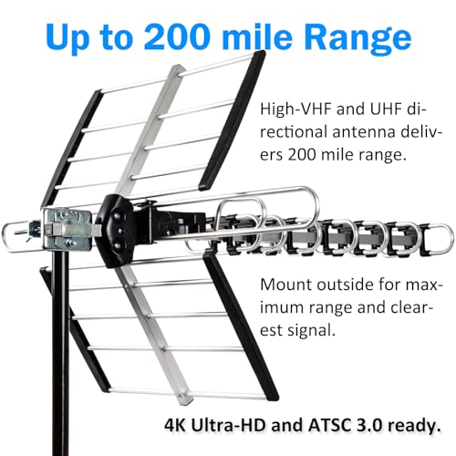 Five Star Outdoor HDTV Antenna up to 200 Mile Long Range, Attic or Roof Mount TV Antenna, Long Range Digital OTA Antenna for 4K 1080P VHF UHF Supports 4 TVs Installation Kit & J Mount - Image 2