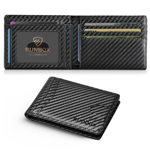 RUNBOX Wallet for Men Slim Leather Bifold RFID Blocking Minimalist Front Pocket Design with Gift Box - Image 1