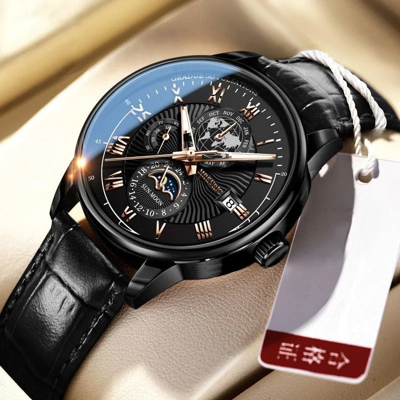 Y&D Foreign Trade New Fashion Hot-Selling Charm Quartz Alloy Men's Watch Glass Luminous 20mm Leather Strap 3BAR Water Resistance - Image 4