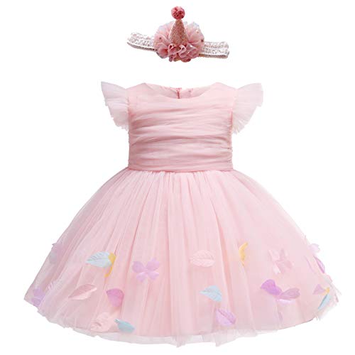 Glamulice Baby Girls Pink Flower Dress Infant First Birthday Outfit Wedding Bridesmaid Party Christmas Dresses 12-18 Toddler Little Princess Elegant Photo Shoot Formal Holiday Pageant Ball Gown 12M - Image 1
