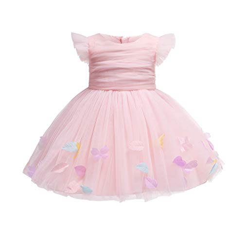 Glamulice Baby Girls Pink Flower Dress Infant First Birthday Outfit Wedding Bridesmaid Party Christmas Dresses 12-18 Toddler Little Princess Elegant Photo Shoot Formal Holiday Pageant Ball Gown 12M - Image 3