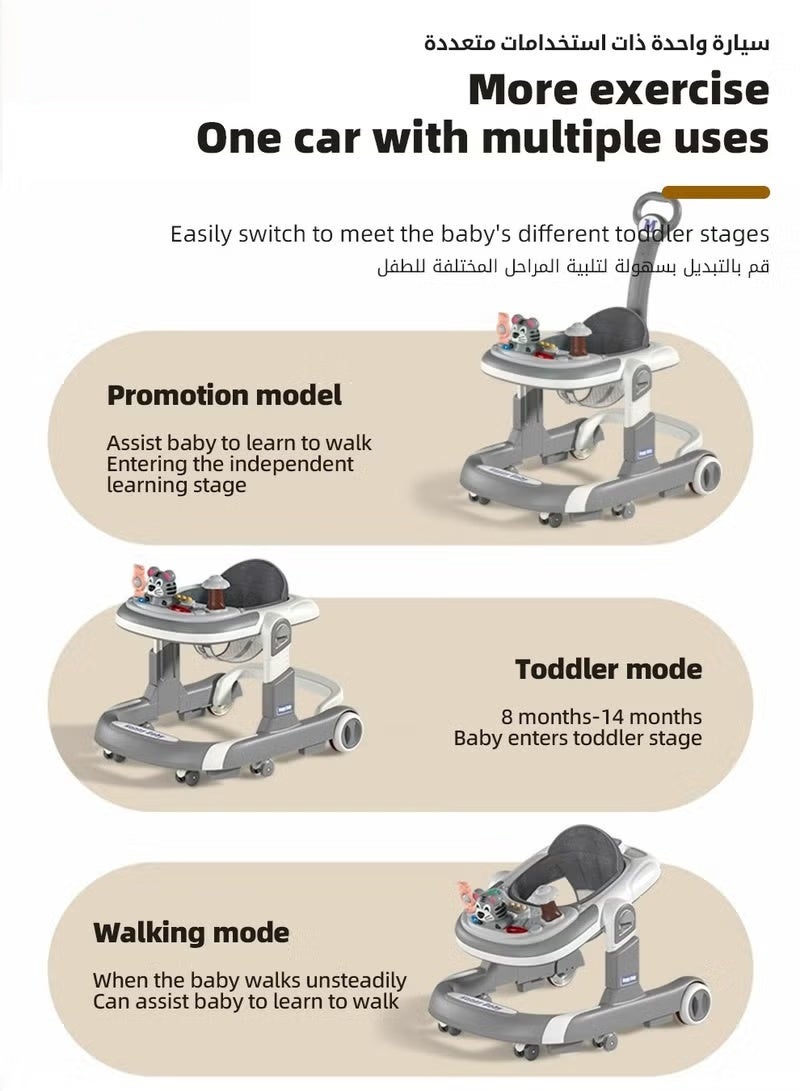 HOOKOR 3 In 1 Baby Walker for Kids, Multifunctional Round Kids Walker with Parent Push Handle, Baby Push Walker with Adjustable Height and Removable Dinner Plate for Infants Boys Girls 6 to 18 Months - Image 3