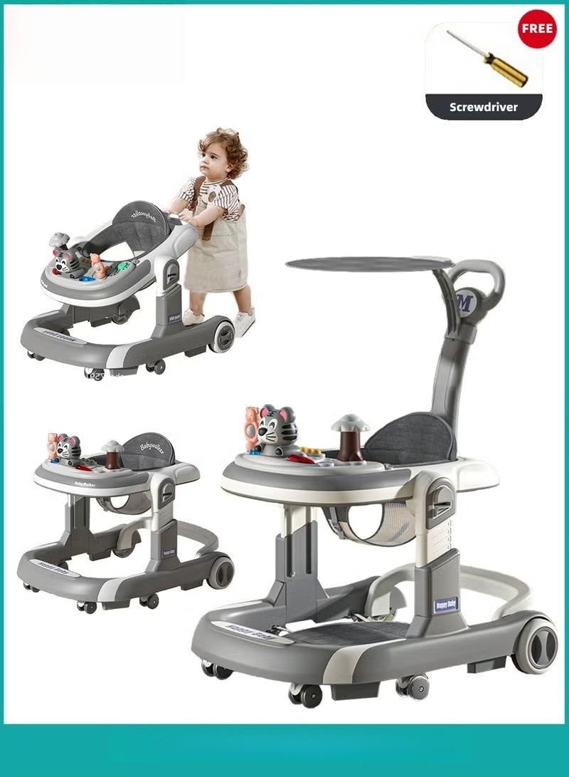 HOOKOR 3 In 1 Baby Walker for Kids, Multifunctional Round Kids Walker with Parent Push Handle, Baby Push Walker with Adjustable Height and Removable Dinner Plate for Infants Boys Girls 6 to 18 Months - Image 1