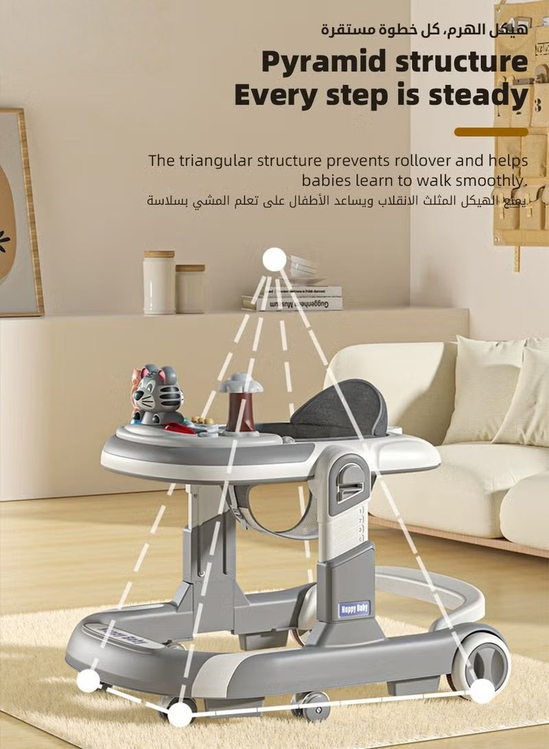 HOOKOR 3 In 1 Baby Walker for Kids, Multifunctional Round Kids Walker with Parent Push Handle, Baby Push Walker with Adjustable Height and Removable Dinner Plate for Infants Boys Girls 6 to 18 Months - Image 4