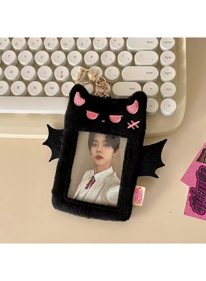 NIBEMINENT 1 - Piece Cute Devil Plush Kpop Photo Card Holder Pendant Key Chain ID Badge Holder ID Card Holder Photo Card Protector for School ID Office ID Access Card for Women Girls