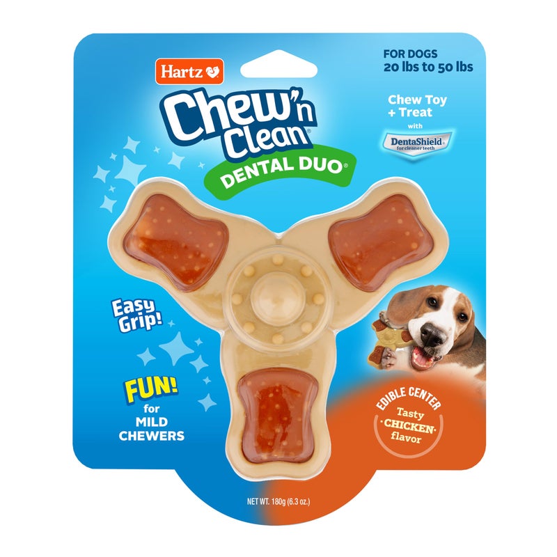 Hartz Chew â€˜n Clean Chew Toy and Treat in One Chicken Flavored Tri-Point Dog Toy, Medium - Image 1
