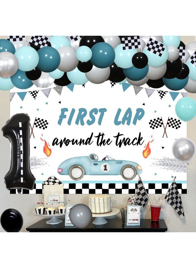 Funmemoir Race Car First Birthday Party Decorations, Vintage Fast One Birthday Decorations for Boys - First Trip Around the Track Backdrop, Retro Let's Go Racing Balloon Garland Kit, 1 Foil Number Balloon - Image 3