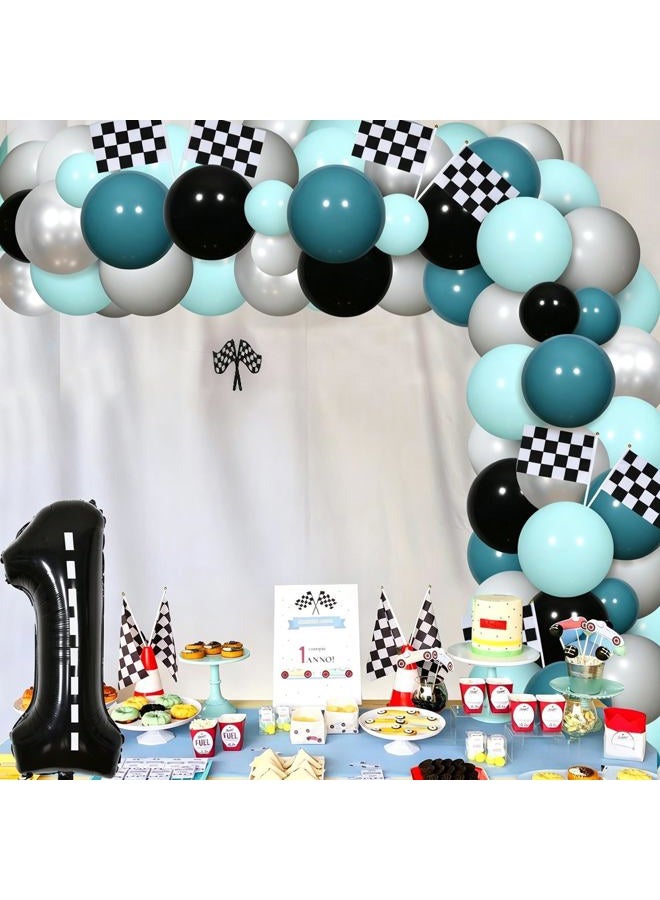 Funmemoir Race Car First Birthday Party Decorations, Vintage Fast One Birthday Decorations for Boys - First Trip Around the Track Backdrop, Retro Let's Go Racing Balloon Garland Kit, 1 Foil Number Balloon - Image 4