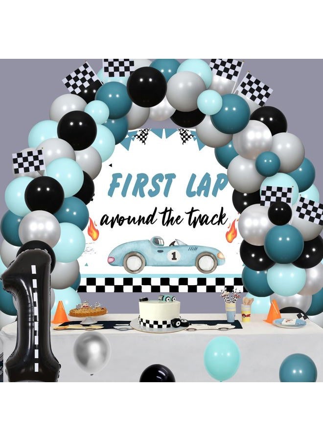 Funmemoir Race Car First Birthday Party Decorations, Vintage Fast One Birthday Decorations for Boys - First Trip Around the Track Backdrop, Retro Let's Go Racing Balloon Garland Kit, 1 Foil Number Balloon - Image 5