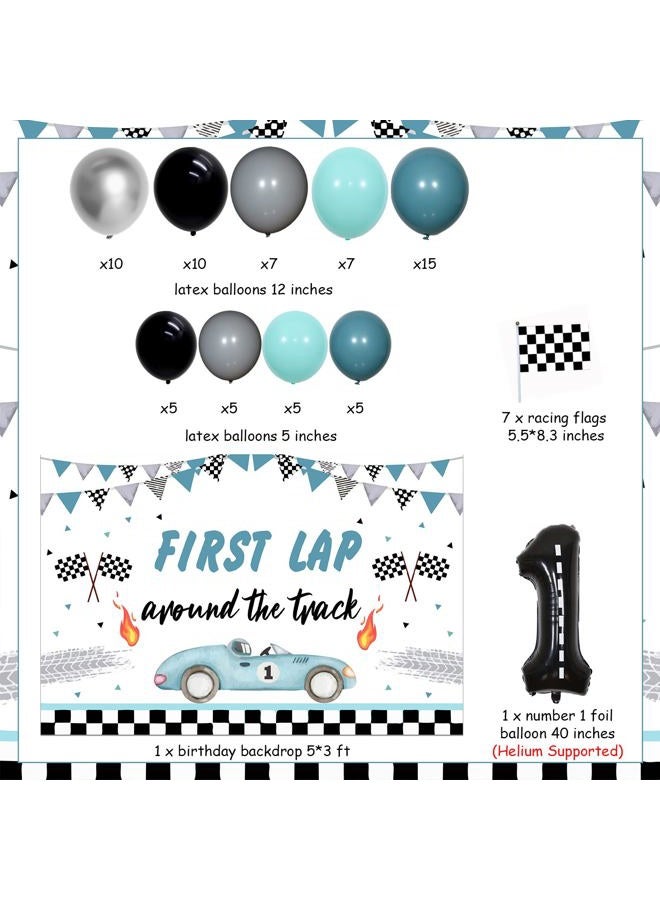 Funmemoir Race Car First Birthday Party Decorations, Vintage Fast One Birthday Decorations for Boys - First Trip Around the Track Backdrop, Retro Let's Go Racing Balloon Garland Kit, 1 Foil Number Balloon - Image 2