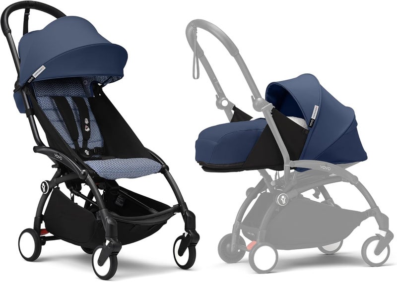 Stokke YOYO3 Stroller with Newborn Pack - Includes Black Frame, YOYO 6+ Color Pack & 0+ Newborn Pack - Air France Blue - Image 1