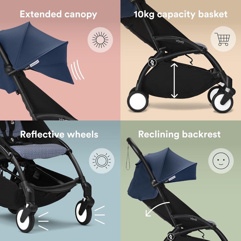 Stokke YOYO3 Stroller with Newborn Pack - Includes Black Frame, YOYO 6+ Color Pack & 0+ Newborn Pack - Air France Blue - Image 5
