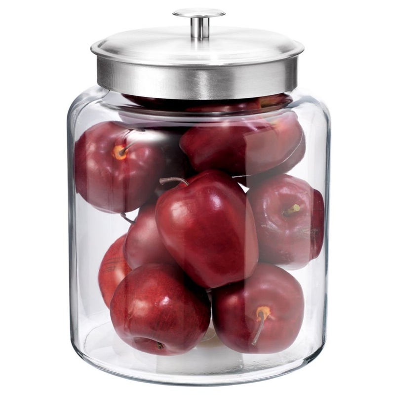 Anchor Hocking 2 Gallon Montana Glass Jar with Lid 2 piece silver metal dishwasher safe