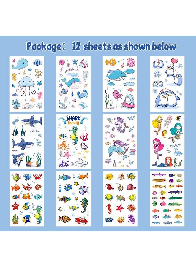 PARTYWIND 200 PCS Ocean Theme Temporary Tattoos for Kids, Beach Pool Under Sea Decorations Birthday Party Supplies Favors, Fake Tattoos Stickers With Mermaid Shark Tropical Fish Whale for Boys and Girls - Image 2