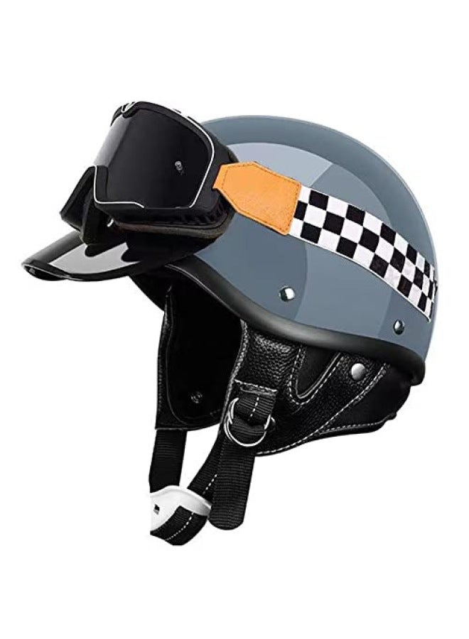 Cement Ash Grid Goggles Internet Celebrity Lady Retro Helmet Half Helmet Electric Car Hat Motorcycle Helmet Stylish Men And Women All Year Round Dot