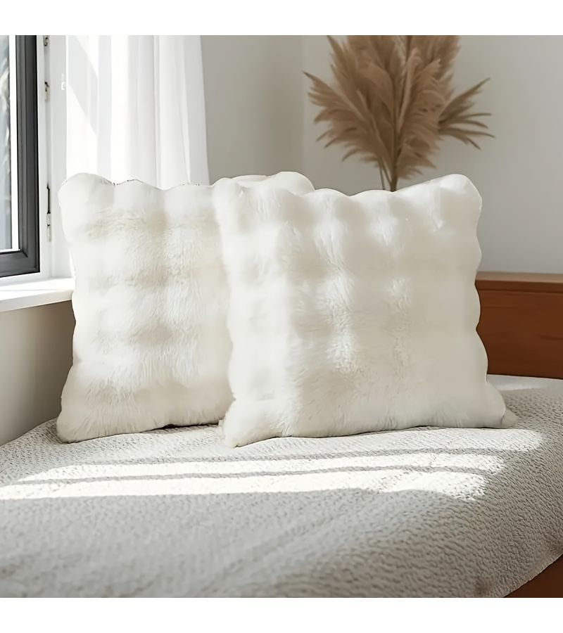 2 Pcs White Faux Rabbit Soft Pillowcase For Sofa Living Room Decoration - Image 5