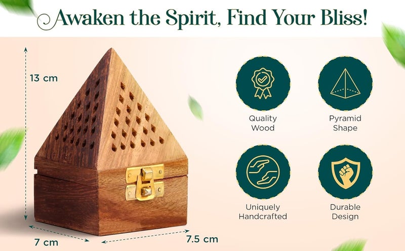 DigiRake Wood Pyramid Dhoop Stand & 10 Inch Agarbatti Stand Combo - Sheesham Wooden Sambrani & Incense Holder for Pooja Room, Home & Office Use (Dhoop + SS Copper + Container Dhoop Agarbatti Stand) - Image 5