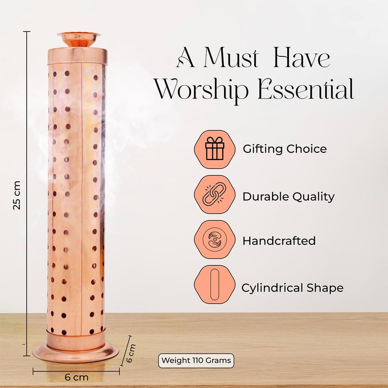 DigiRake Wood Pyramid Dhoop Stand & 10 Inch Agarbatti Stand Combo - Sheesham Wooden Sambrani & Incense Holder for Pooja Room, Home & Office Use (Dhoop + SS Copper + Container Dhoop Agarbatti Stand) - Image 3