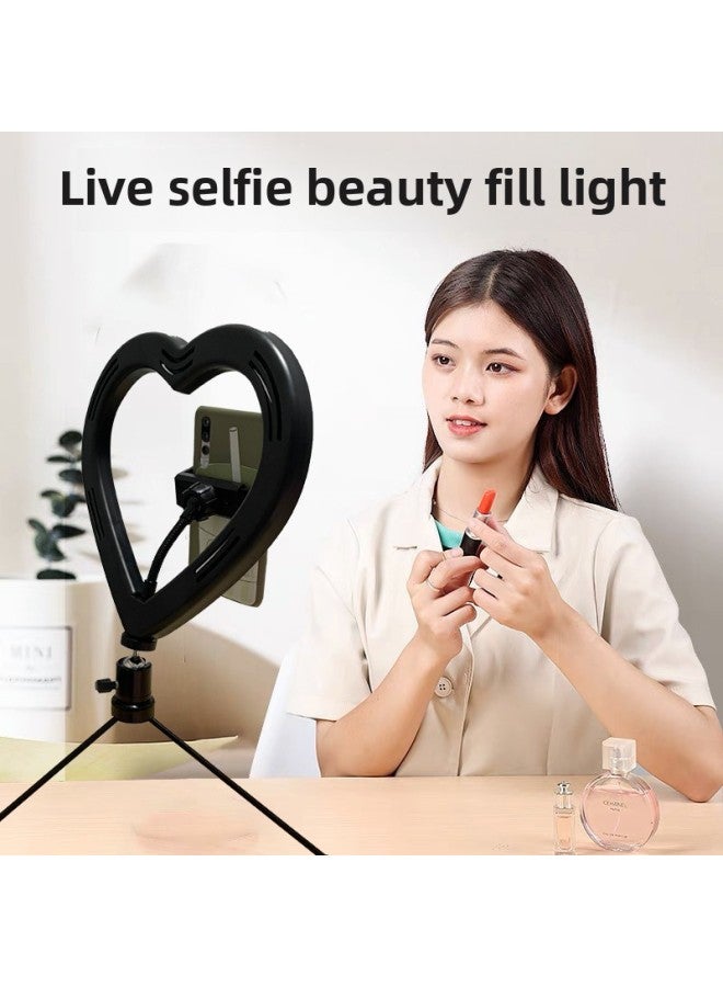 general 10 Inch Heart Shaped Fill Light Beauty Chattering Live LED Ring Light Desktop Tripod Mobile Phone Bracket Lighting Light-Specifications:10 Inch Ring Lamp + Pan-tilt + Hose + Mobile Phone Clamp + Dou  - Image 3
