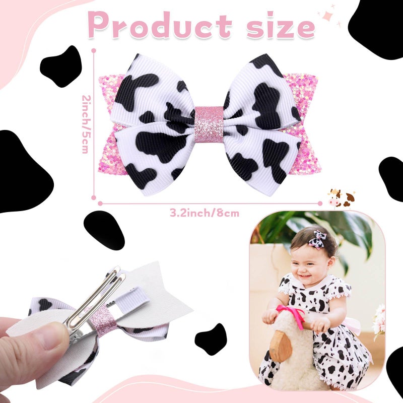 NCMAMA 2PCS Cute Moo Cow Print Hair Bows - Pink Grosgrain Ribbon Alligator Clips for Girls, Women, Toddlers, Infants, and Kids' Birthday Party Decor (Type A) - Image 3