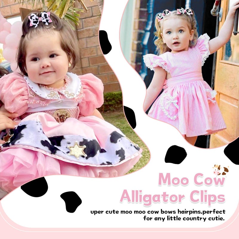 NCMAMA 2PCS Cute Moo Cow Print Hair Bows - Pink Grosgrain Ribbon Alligator Clips for Girls, Women, Toddlers, Infants, and Kids' Birthday Party Decor (Type A) - Image 5