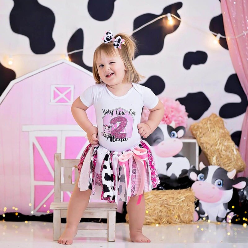 NCMAMA 2PCS Cute Moo Cow Print Hair Bows - Pink Grosgrain Ribbon Alligator Clips for Girls, Women, Toddlers, Infants, and Kids' Birthday Party Decor (Type A) - Image 2