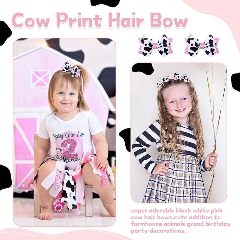 NCMAMA 2PCS Cute Moo Cow Print Hair Bows - Pink Grosgrain Ribbon Alligator Clips for Girls, Women, Toddlers, Infants, and Kids' Birthday Party Decor (Type A) - Image 4