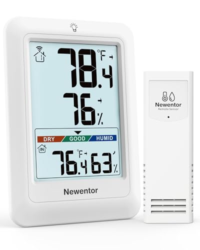 Newentor Indoor Outdoor Thermometer Wireless, Remote Temperature Monitor Hygrometer, Outside Inside Thermometers with Comfort Indicator, 4 Inch Screen, 328ft Range for Home Patio, White with 1 Sensor - Image 1