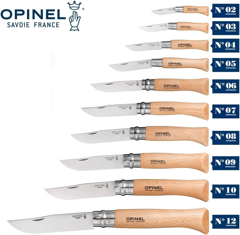 Opinel No. 08 INOX - Sandvik Stainless Steel Folding Pocket Knife, Beechwood Handle, 3.28 in Blade, Virobloc Safety Locking Collar, Made in France - Image 2