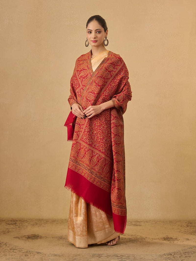 Pashmoda Women Jalwaa Kashmiri Jamawar Woven Design Shawl (Size: 40x80in, 101x203cm) SECS52 - Image 4