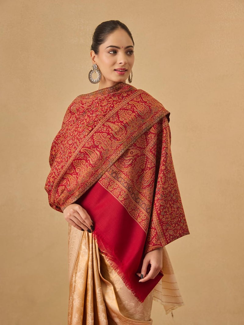 Pashmoda Women Jalwaa Kashmiri Jamawar Woven Design Shawl (Size: 40x80in, 101x203cm) SECS52 - Image 5