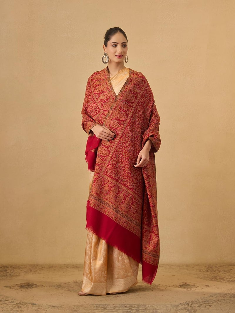 Pashmoda Women Jalwaa Kashmiri Jamawar Woven Design Shawl (Size: 40x80in, 101x203cm) SECS52 - Image 2