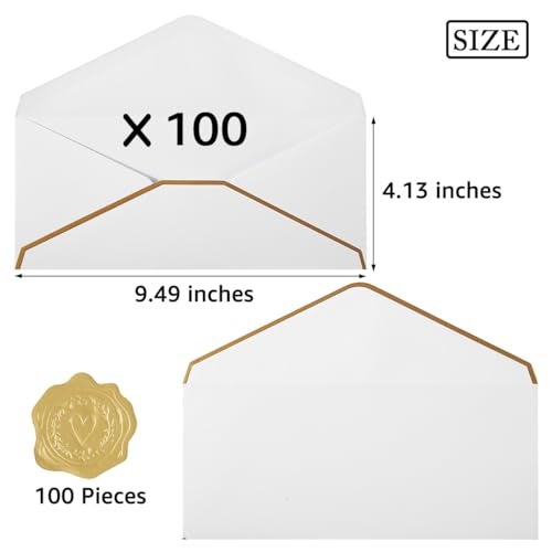 Topeen 100 Pack 10 Business Envelopes with Gold Border Self Seal Standard Envelopes with Gold Stickers for Office Checks Letter Mailing Invoices 4 18 x 9 12 Inches White - Image 3