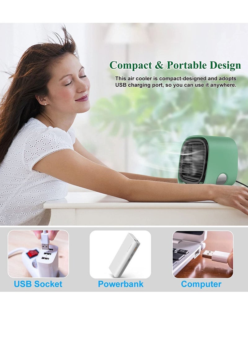 SYOSI Portable Air Conditioner Fan, Personal Space Air Cooler Mini Evaporative Cooler Fan, Mini Desk Fan with 3 Speeds LED Light,  Humidifier Misting Fan for Home Office Bedroom, Green  - Image 3