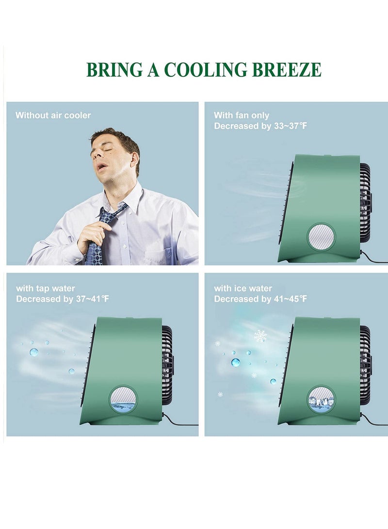 SYOSI Portable Air Conditioner Fan, Personal Space Air Cooler Mini Evaporative Cooler Fan, Mini Desk Fan with 3 Speeds LED Light,  Humidifier Misting Fan for Home Office Bedroom, Green  - Image 2